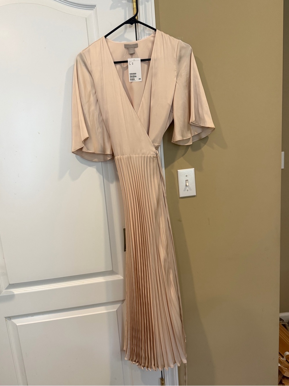 Pleated Wrap Tie Midi Dress in Blush